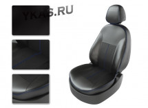 АВТОЧЕХЛЫ  Экокожа  Hyundai Solaris  седан  с 2010-2014г- черный/черный/синий  раздельн. (Premium)